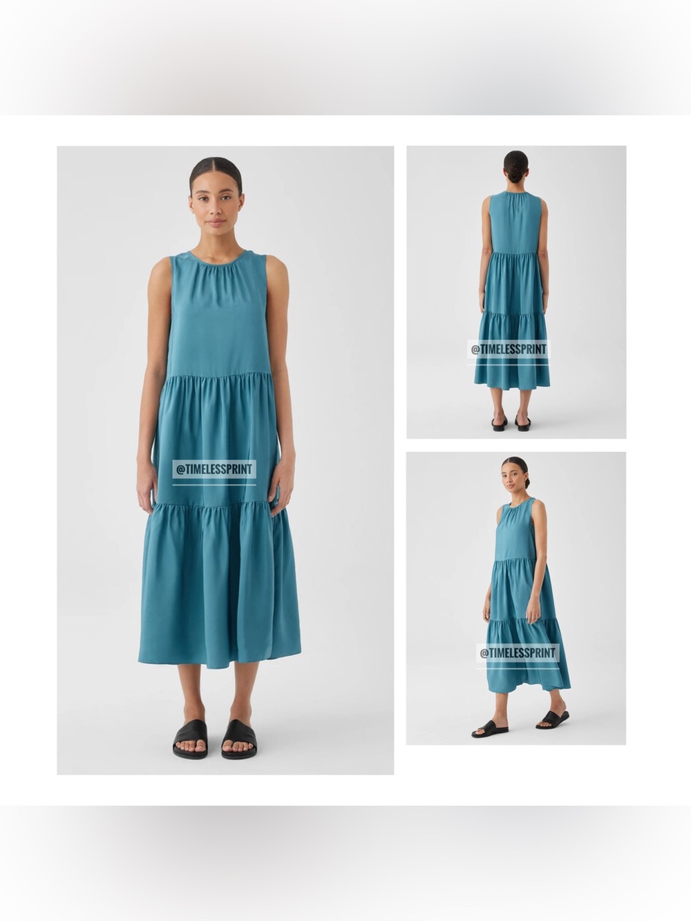 Eileen Fisher Washed Silk Habutai Tiered Dress River Blue